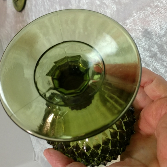 Vintage Glass Diamond Point Green Water Goblet, Mid Century Glass - Picture 9 of 9